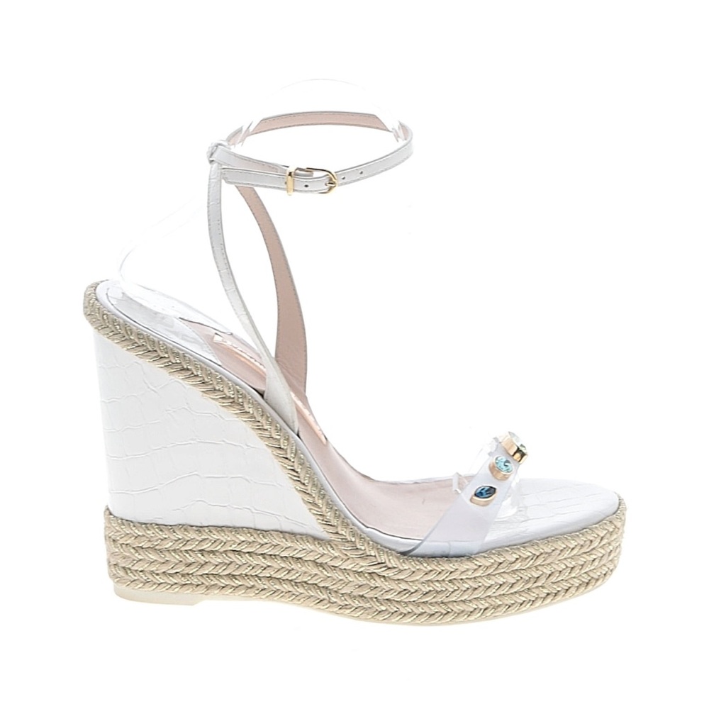 Sophia Webster Camille 100 Jeweled Ankle-Strap White Espadrille Wedge Sandals 39